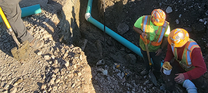 Crews install new sewer line and services throughout the south end to replace existing aging infrastructure. New sewer service installation on Batchelder Street.