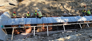 The Champlain Parkway included several stormwater features including the construction of a stormwater detention pond near Englesby Brook. Pictured concrete forms.