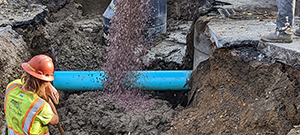 Crews install new sewer line throughout the south end to replace existing aging infrastructure. New sewer installation on Flynn Avenue.