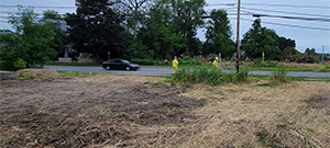 Crews performed clearing and grubbing work along the future Champlain Parkway alignment in preparation for construction. Clearing is the removal of vegetation above the ground such as trees and bushes and grubbing is the removal of subsurface vegetation such as stumps. Pictured near Flynn Avenue.