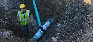 Crews install new sewer line and services throughout the south end to replace existing aging infrastructure. New sewer service installation on Morse Place. 
