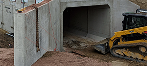 The Champlain Parkway Project includes several stormwater features including a box culvert for the Englesby Brook. Pictured completed downstream end of the box culvert.